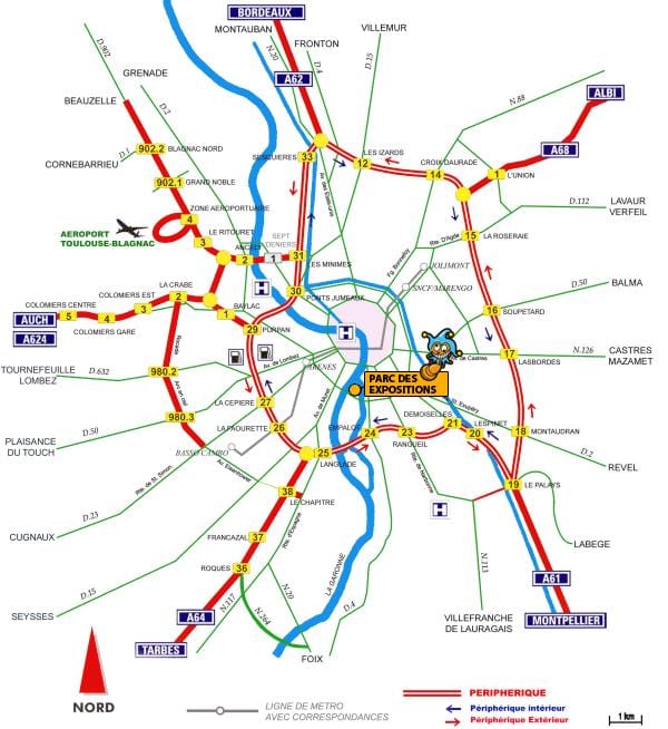 карта на автомобилни пътища Тулуза