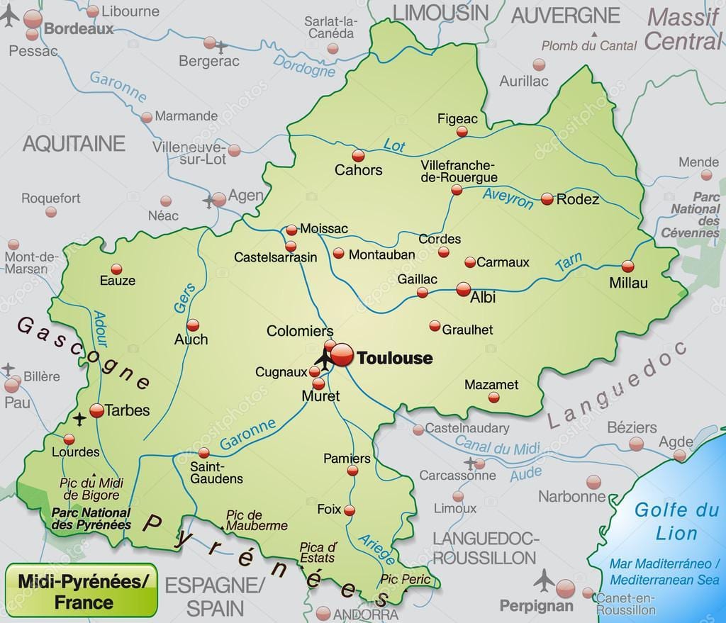 Карта на регион Тулуза